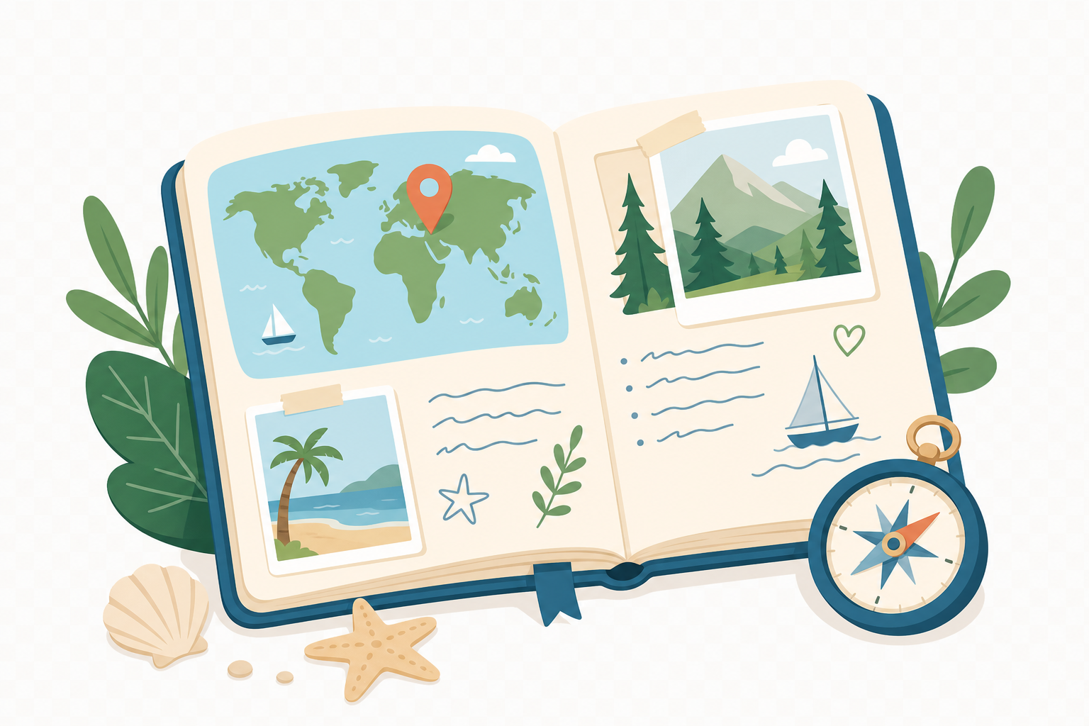 Illustration d’un carnet de voyage avec carte