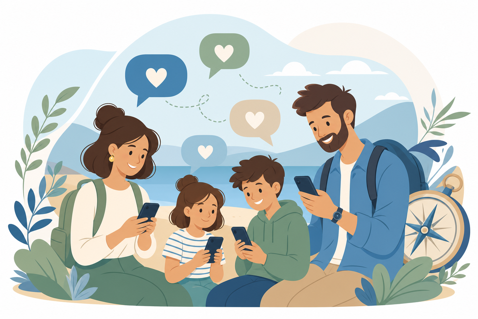Illustration de messages amicaux en voyage
